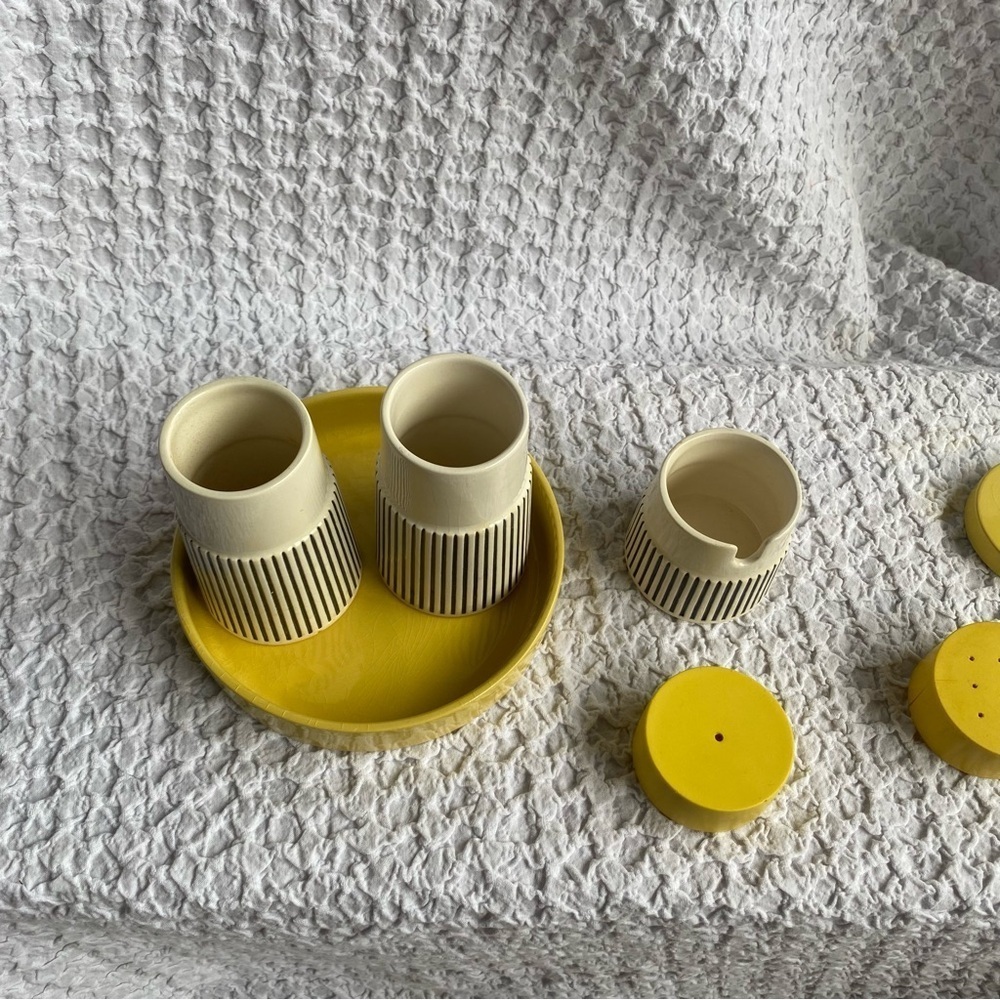 Vintage Hornsea Summertime Cruet set salt & pepper shaker mustard pot & dish MCM - Picture 12 of 16